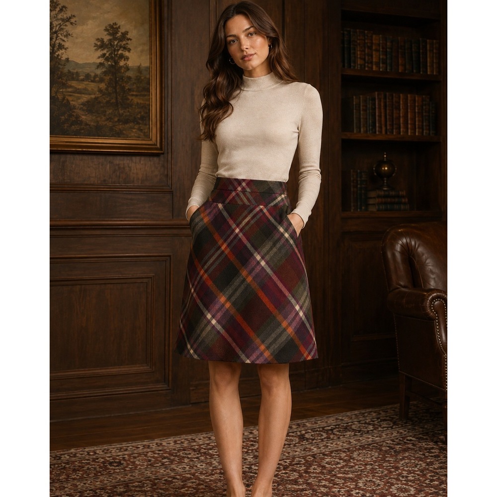 Talbots Wool Plaid Skirt Size 4 Bias Cut Fall Academia Cottagecore
